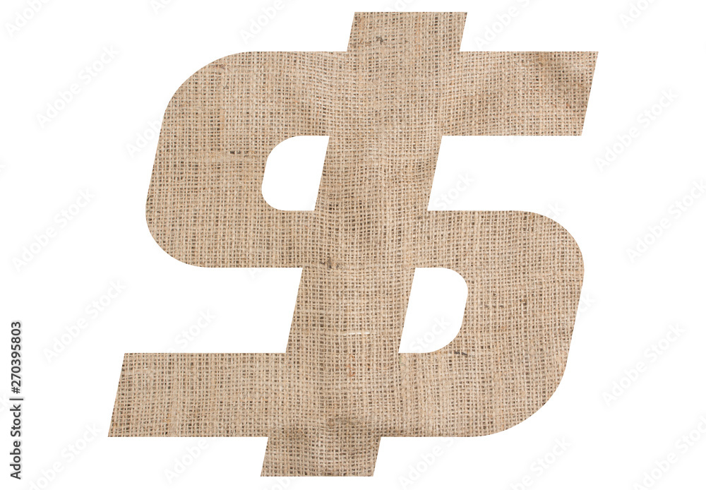Obraz premium Dollar symbol with burlap texture on white background