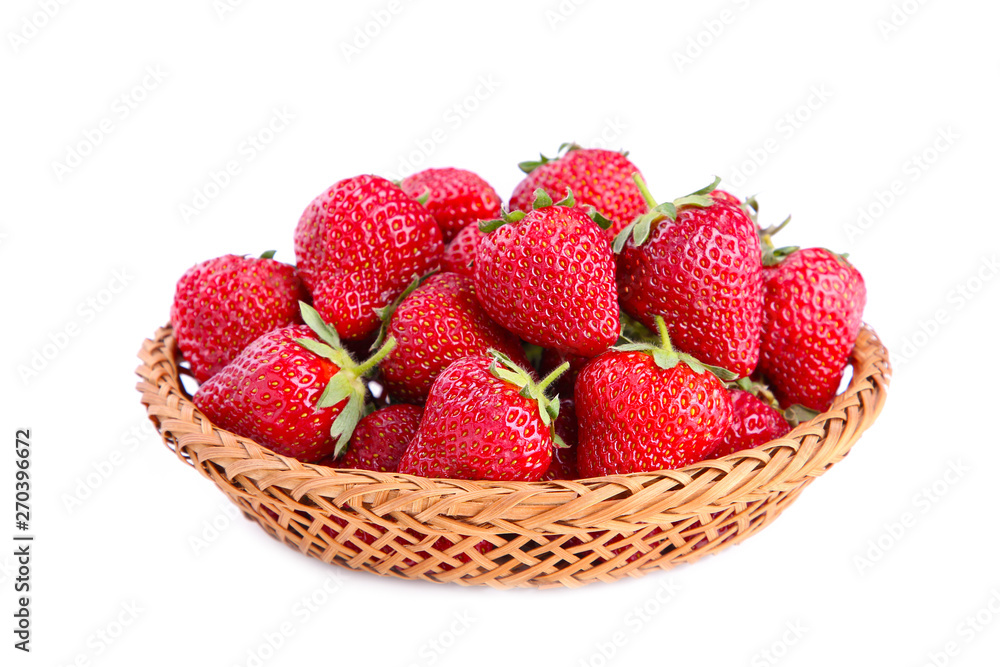 Strawberries in basket isolated on a white background, macro Strawberries in basket isolated on a white background, macro