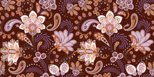 Naklejka na ścianę Bezszwowy wzór z fantazja kwiatami, naturalna tapeta, kwiecista dekoracja fryzuje ilustrację. Ręcznie rysowane elementy wydruku Paisley. Wystrój domu.