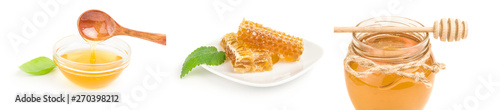 Set of honey isolated on a white background with clipping path