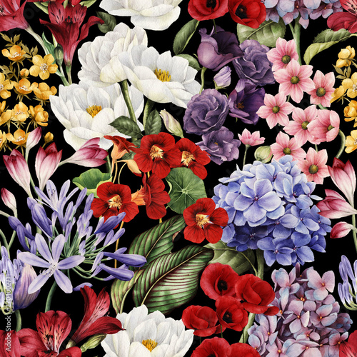 Seamless floral pattern with flowers, watercolor.