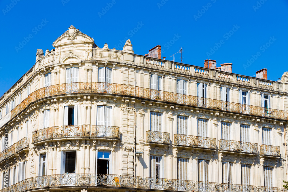 Montpellier, France. Historical buildings in Place de la Comedie in a sunny day