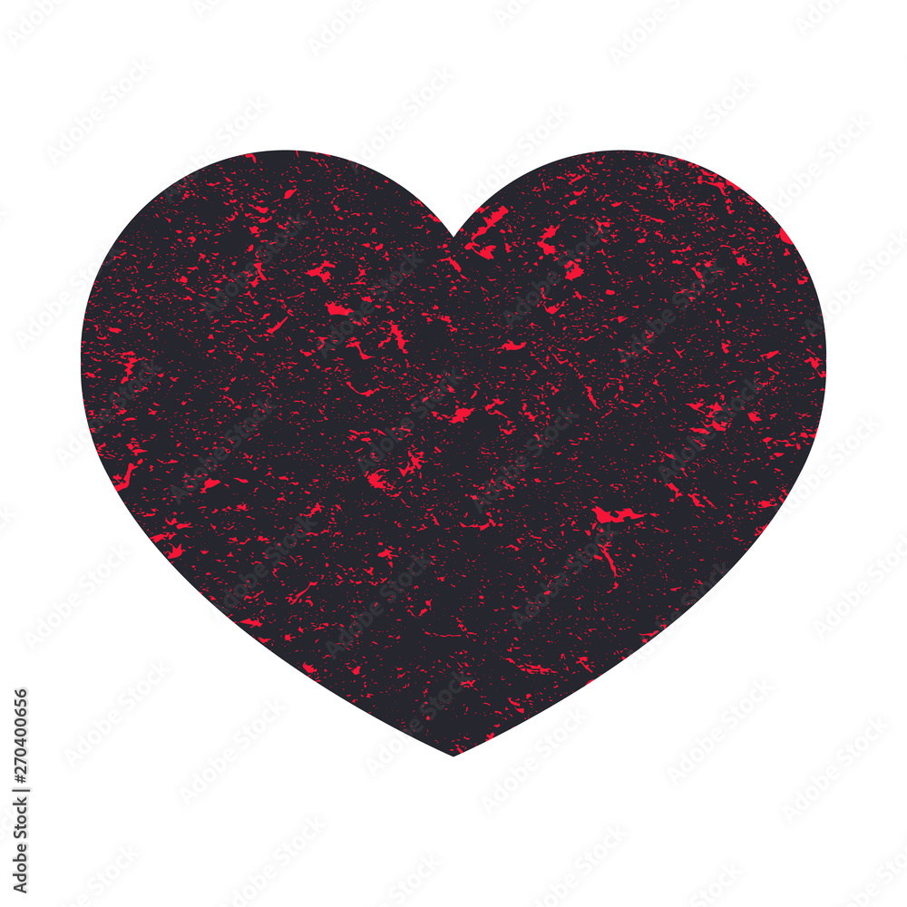 Heart with the texture of granite and boiling lava. Rock in the shape of a heart on an insulating white background.  Valentine's Day. Illustration.