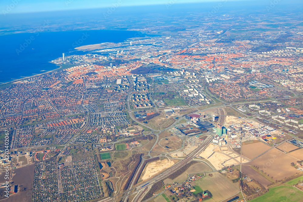 flying over the Malmo City , Sweden 
