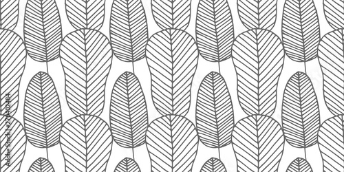 Beautiful vector seamless pattern made of monochrome feathers and leaves in w...
