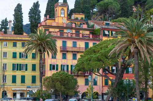 Santa Margherita. Italy. 04-29-2019. Colored houses at Santa Margherita Ligure  in Italy