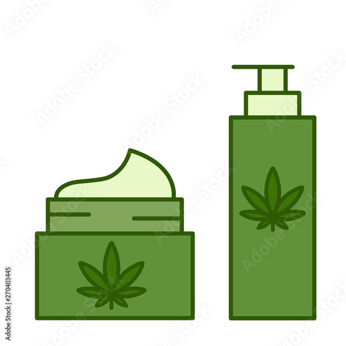 Marijuana, cannabis, hemp products. Healthy natural ecological cosmetics. Isolated vector illustration on white background.