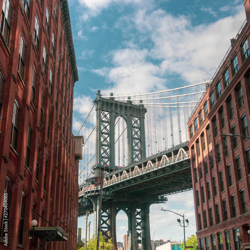 New York City Brooklyn old buildings and bridge in Dumbo