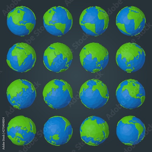 Collection of planet Earth icons in modern low poly geometric style