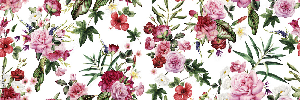Seamless floral pattern with flowers, watercolor. wall mural wallpaper ...