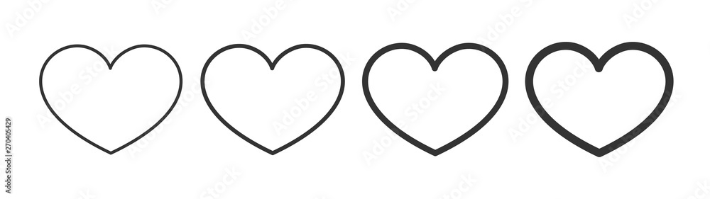 Set of contour hearts of different thickness. Heart icons meaning love, favorites, I like. Icon, sign, symbol for web design, apps, interface and more. Set of contour hearts of different thickness. Heart icons meaning love, favorites, I like. Icon, sign, symbol for web design, apps, interface and more.