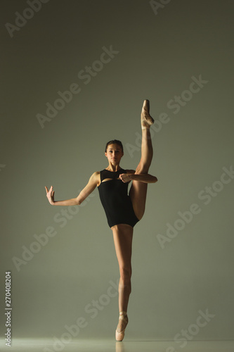Wallpaper Mural Graceful ballet dancer or classic ballerina dancing isolated on grey studio background. Showing flexibility and grace. The dance, artist, contemporary, movement, action and motion concept. Torontodigital.ca