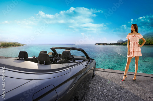 Summer car and sea landscape 