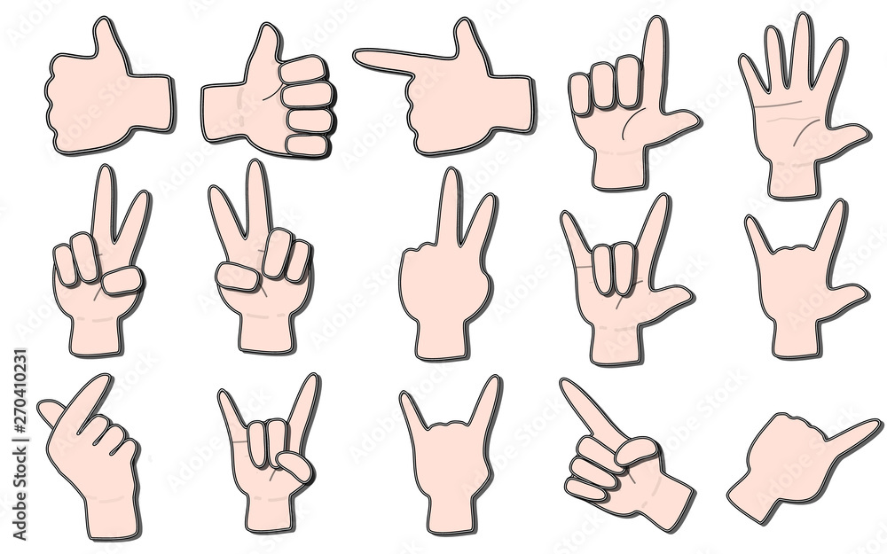set of gestures of hand isolated on white background set of gestures of hand isolated on white background