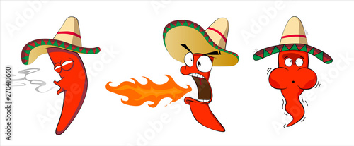  Abstract the hot chili is fire character, Vector drawing, creative illustration cute for decoration graphic design and artwork, Abstract emotion chili of Mexican, Hot and spicy chili cartoon concept.