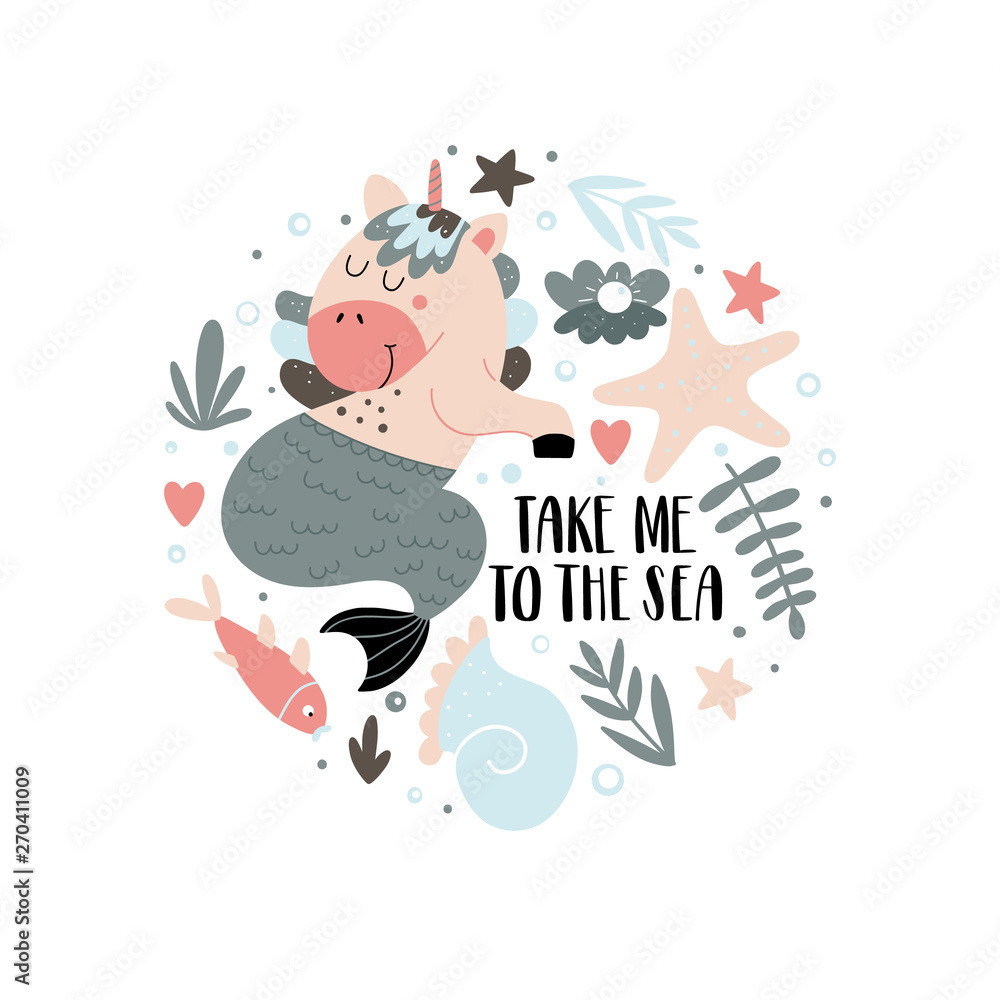 Background with cute mermaid-unicorn Background with cute mermaid-unicorn