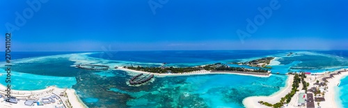Fotografie Aerial view,  island Olhuveli with Waterbungalows, South Male Atoll, Maldives