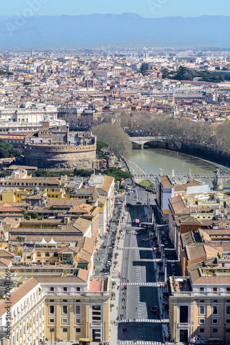 The best view of Rome from the dome of St. Peter. Vatican. "World's roof". An ideal platform to see the Vatican and Rome from a bird's-eye view