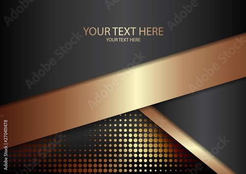 Bright halftone dots and colored inclined ribbons stripes on a dark background. Luxury poster background template.