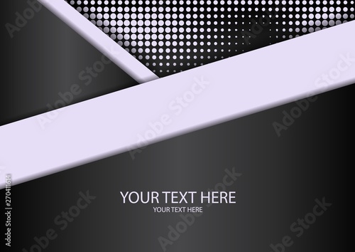 Bright halftone dots and colored inclined ribbons stripes on a dark background. Luxury poster background template.