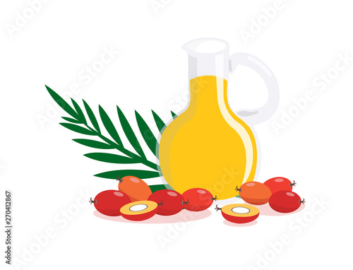 Palm oil with palm fruit isolated on white background.