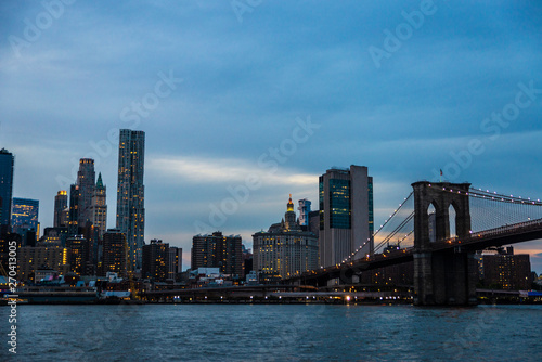 Skyline of skyscrapers at night in Manhattan, New York City, USA