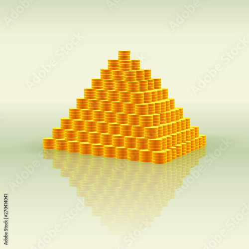 Gold pyramid of coins - symbol of wealth and a lot of money or financial Pyramide and fraud