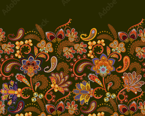 Fantasy flowers seamless paisley pattern. Wrapping print. Floral ornament, for fabric, textile, cards, wallpaper template, packaging.Ornamental border