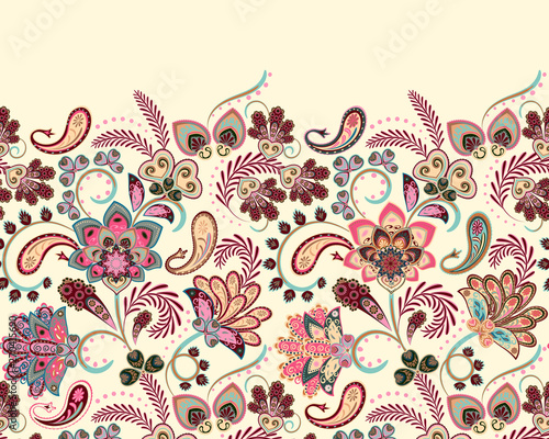 Fantasy flowers seamless paisley pattern. Wrapping print. Floral ornament, for fabric, textile, cards, wallpaper template, packaging.Ornamental border