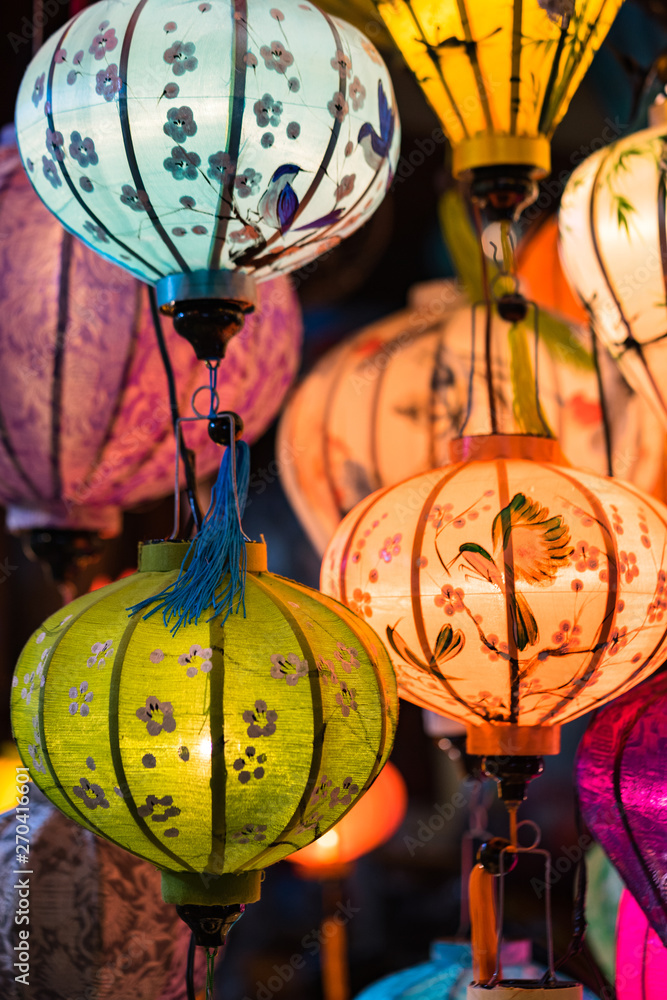 Colorful traditional Chinese lantern or light lamp to decorate street at  night, there are famous things of Hoi An - the heritage ancient city of  Vietnam. Stock Photo | Adobe Stock