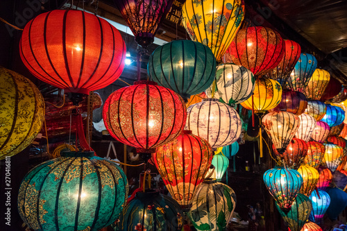 Colorful traditional Chinese lantern or light lamp to decorate street at night  there are famous things of Hoi An - the heritage ancient city of Vietnam.