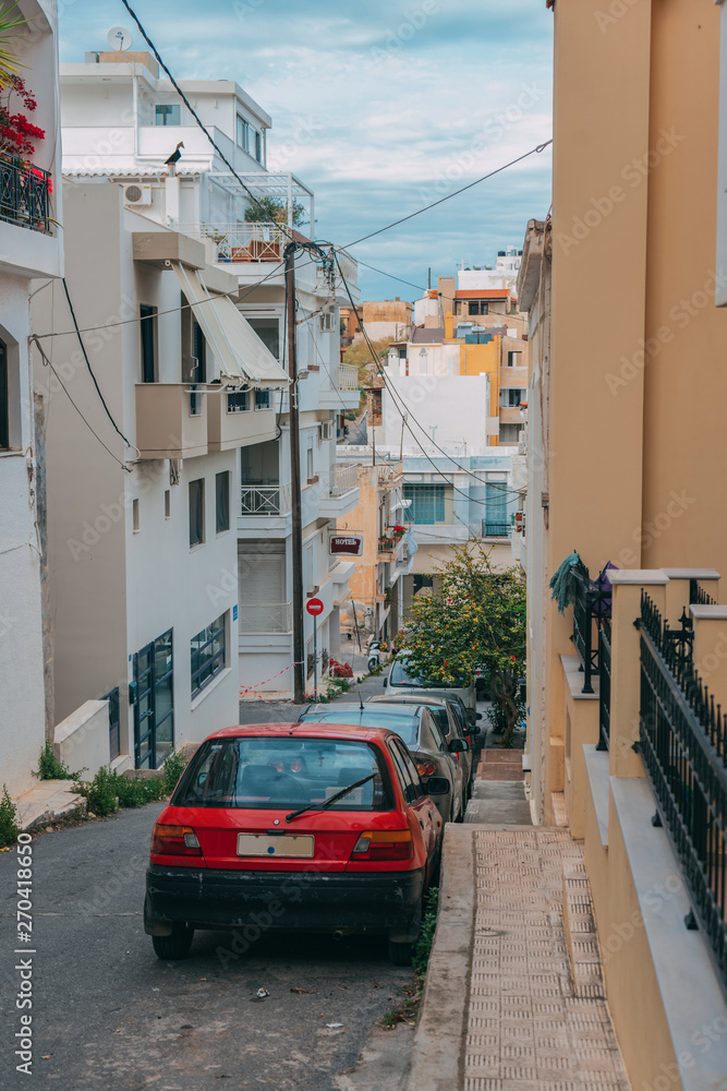 may 2019. Crete. Greece, Agios Nikolaos the picturesque streets of Crete with its sights and ancient buildings and structures, and modern technology