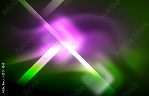 Neon shiny light lines on black, techno modern template