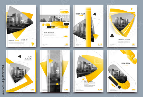 Abstract binder layout. White a4 brochure cover design. Fancy info text frame. Creative ad flyer font. Title sheet model set. Modern vector front page. Elegant city banner. Yellow figures icon fiber