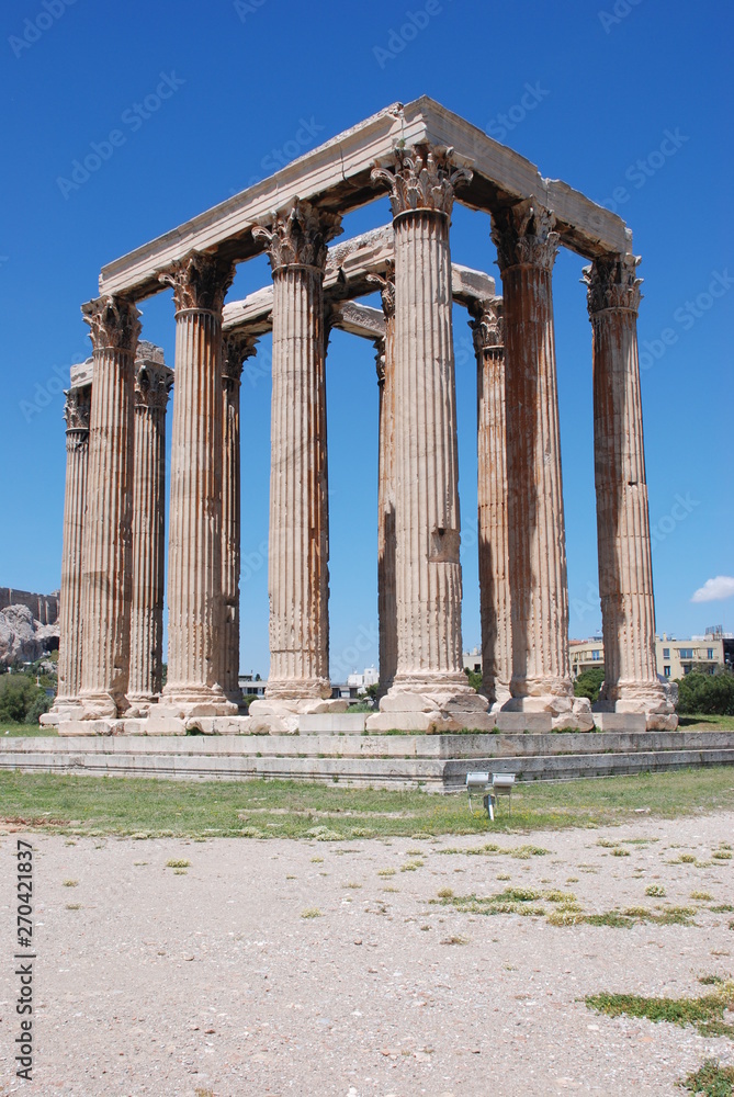 The ancient temple of Olympius Zeus or Olympion, near the Acropolis of Athens, Greece / May 2019. 