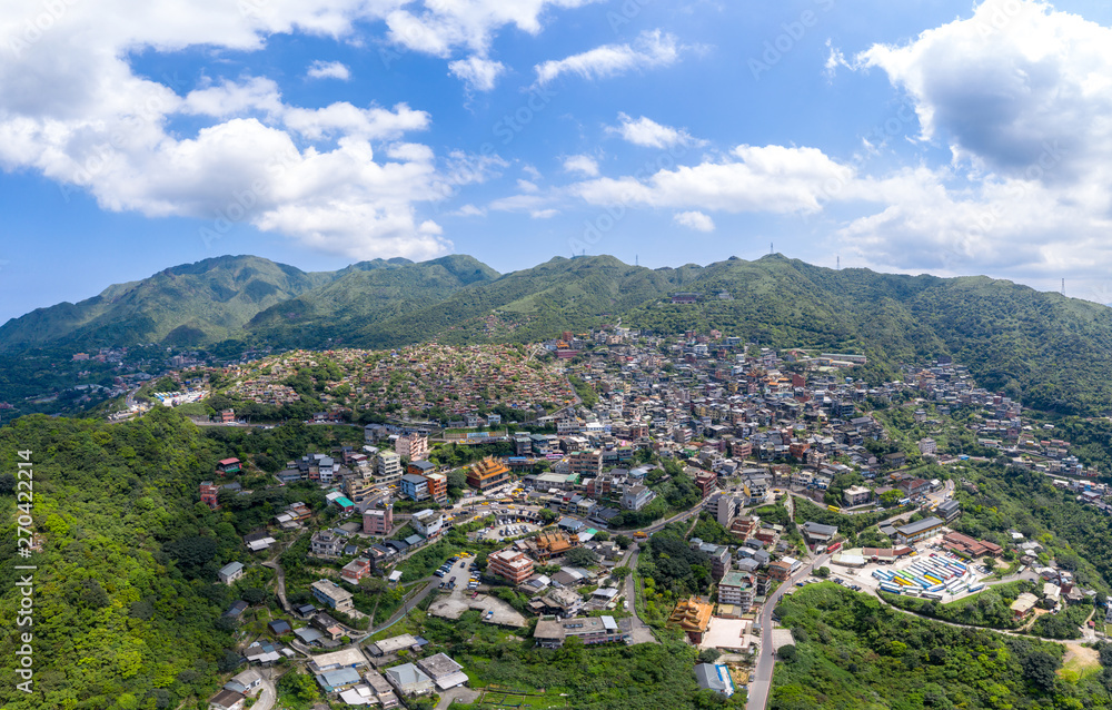 Aerial view over Jiufen Old town in Taiwan Aerial view over Jiufen Old town in Taiwan