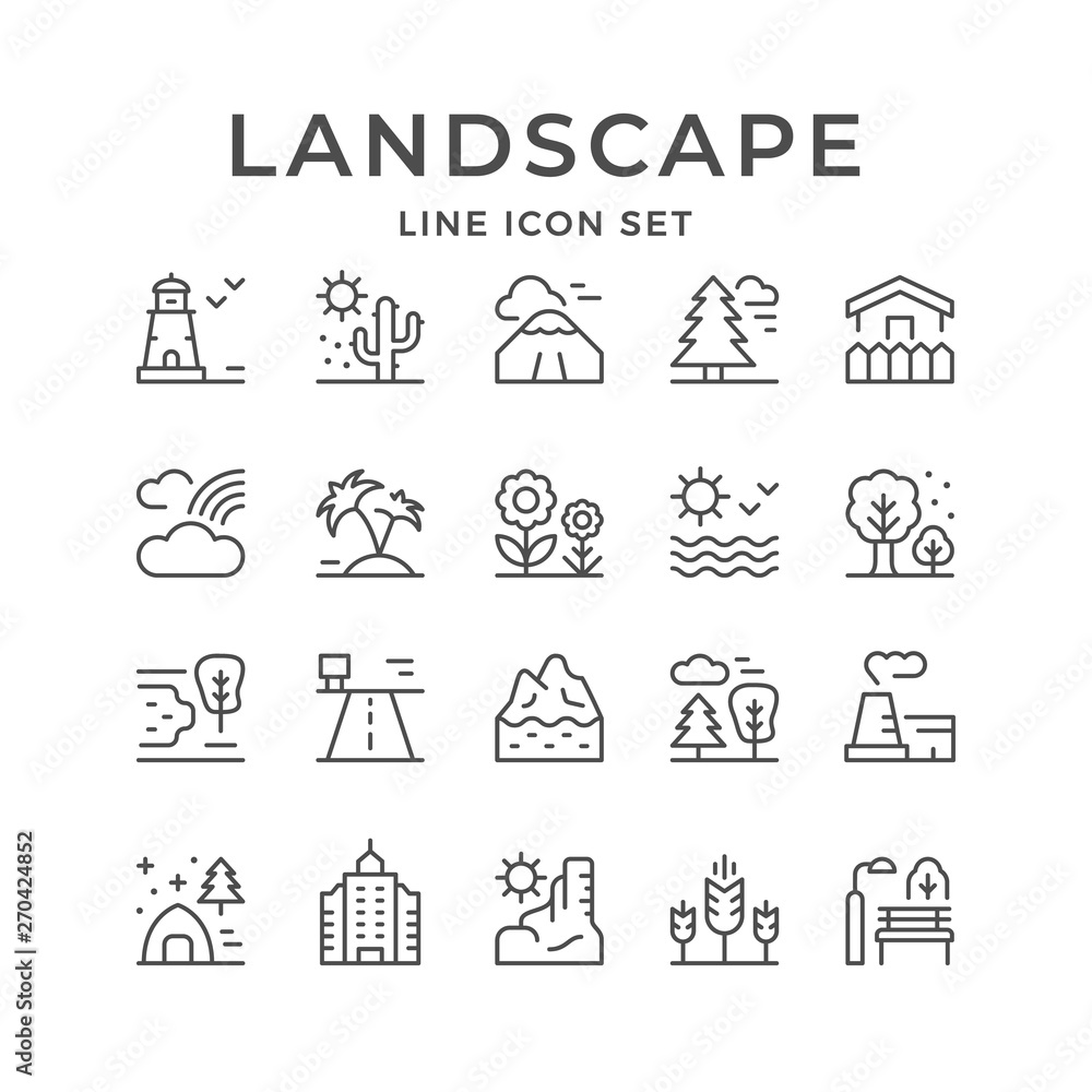 Set line outline icons of landscape Set line outline icons of landscape