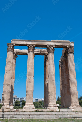 The ancient temple of Olympius Zeus or Olympion, near the Acropolis of Athens, Greece / May 2019. 