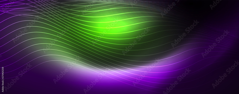 Obraz premium Neon vector wave lines abstract background, magic futuristic techno design