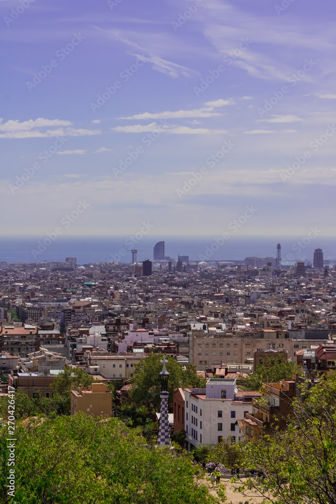 BARCELONA, SPAIN - 20 APRIL 2019: Beautiful city view on a sunny day  - Image
