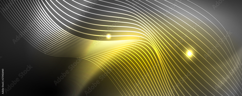 Neon vector wave lines abstract background, magic futuristic techno design