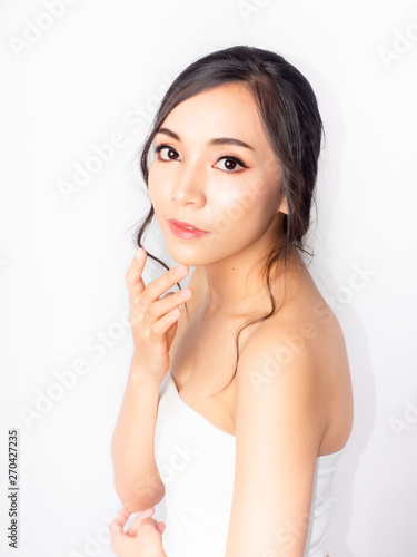 portrait asian beautiful woman.Closeup beauty skin face young girl.isolated white background