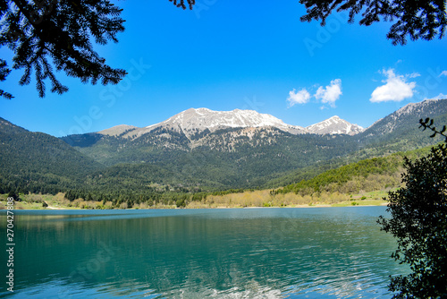 Natural canvas of Lake Doxa 'Δοξα' surrounded by Feneos Mountains photo