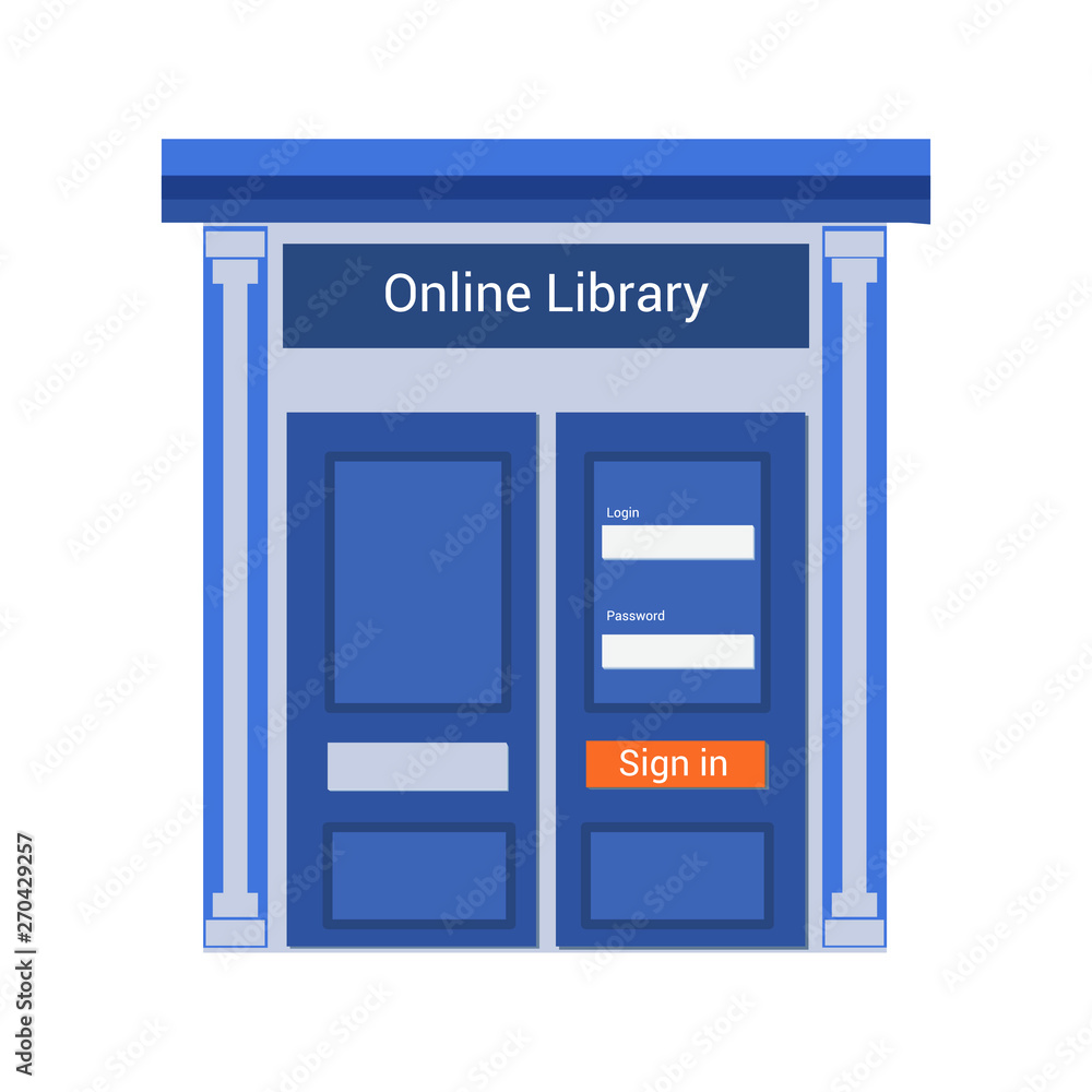 Blue Intelligent Library Door with Login and Password Sign in Vector Illustration. Blue Intelligent Library Door with Login and Password Sign in Vector Illustration.