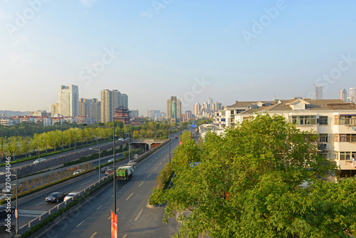 Aerial view of Fengtai Road from the top of Jiqing Gate in Nanjing, Jiangsu Province, China.