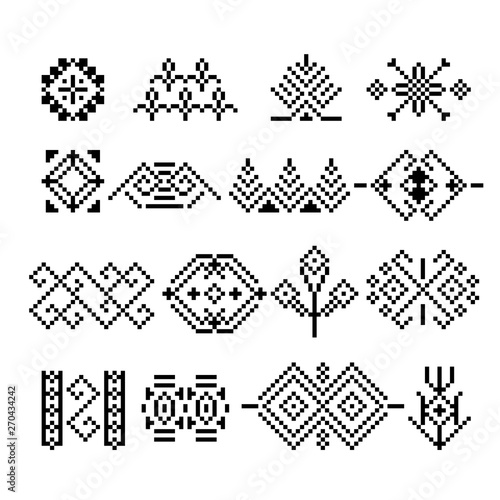 Thai pixel ornament, vector set