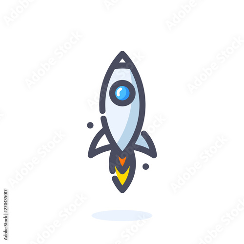Rocket vector icon. Cartoon and MBE style logo template. Isolated vector illustration.
