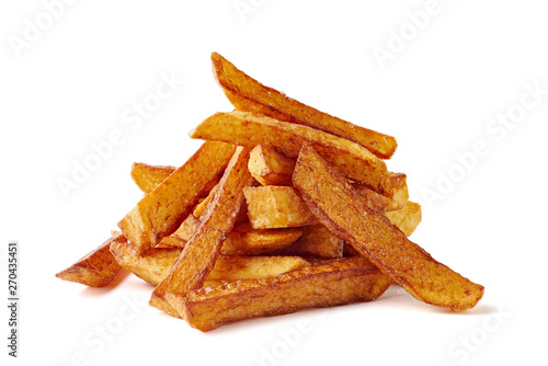 Heap of french fries on white background