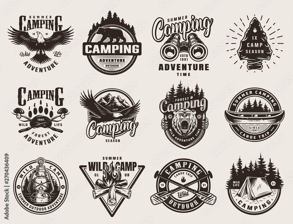 Fototapeta premium Vintage outdoor adventure emblems