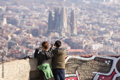 cityscape barcelona spain from above with tourists